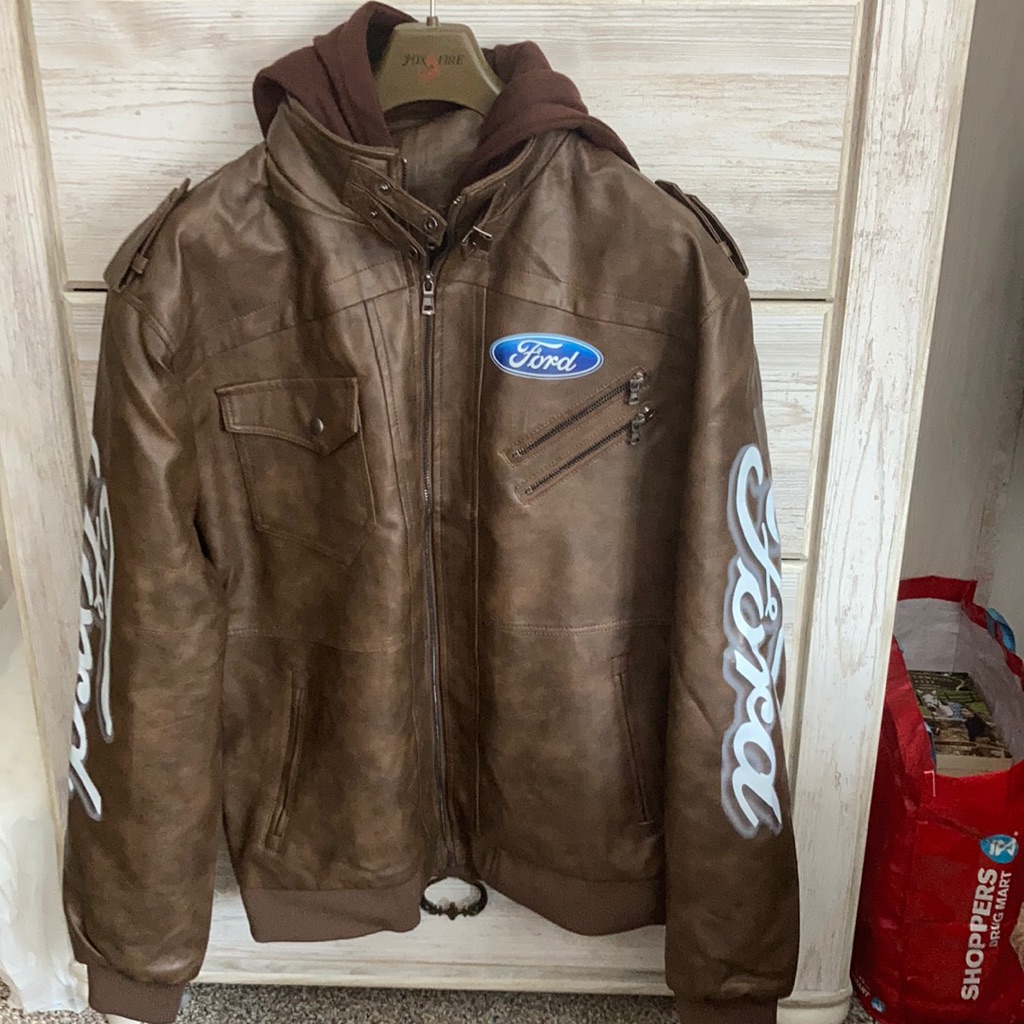 New Brown Leather Jacket With Ford Decals